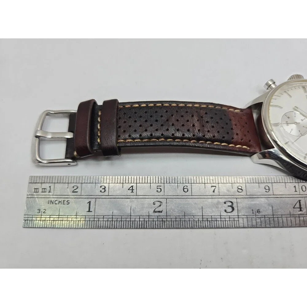 Vince Camuto Mens 42mm Watch VC1101SV Silver Tone Multi Dial Leather New Battery